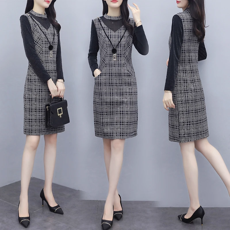 

2020 Autumn Winter vestidos de festa Women Elegant Dress Female Plaid midi dress womens clothing