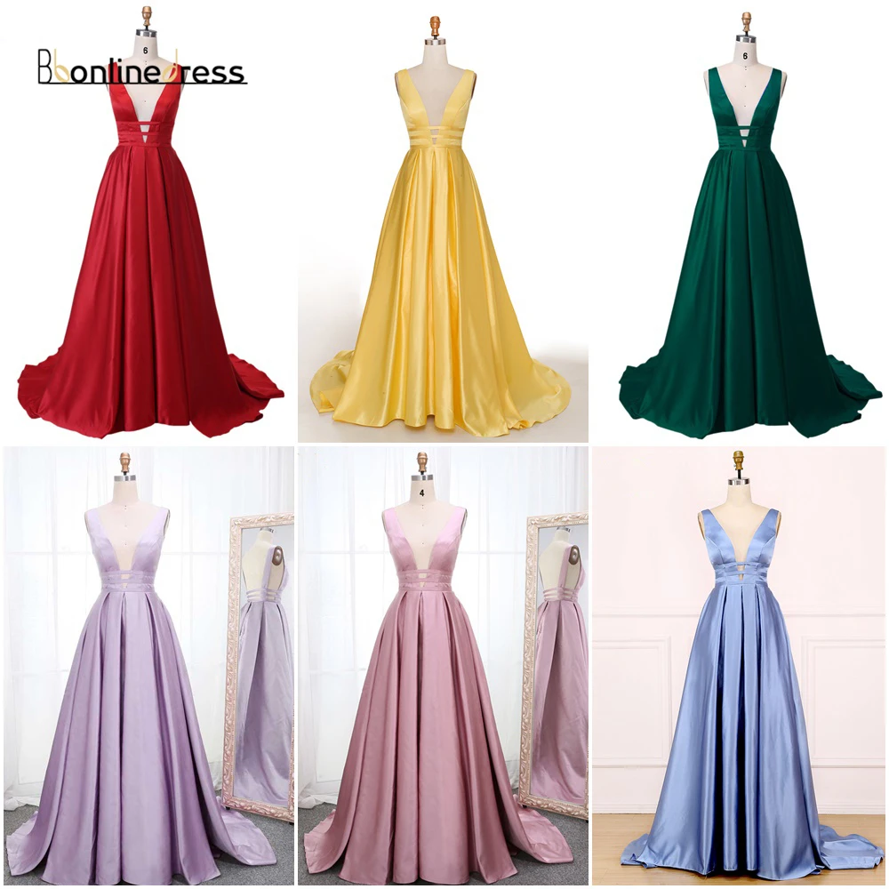 Bbonlinedress Красное Атласное выпускное платье трапециевидной формы с глубоким