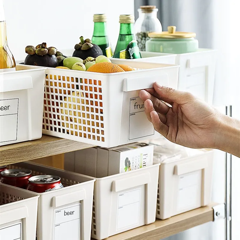 

Kitchen Storage Basket Bathroom Storage Basket Plastic Rectangular Basket Desktop With Label Storage Basket Creative Storage
