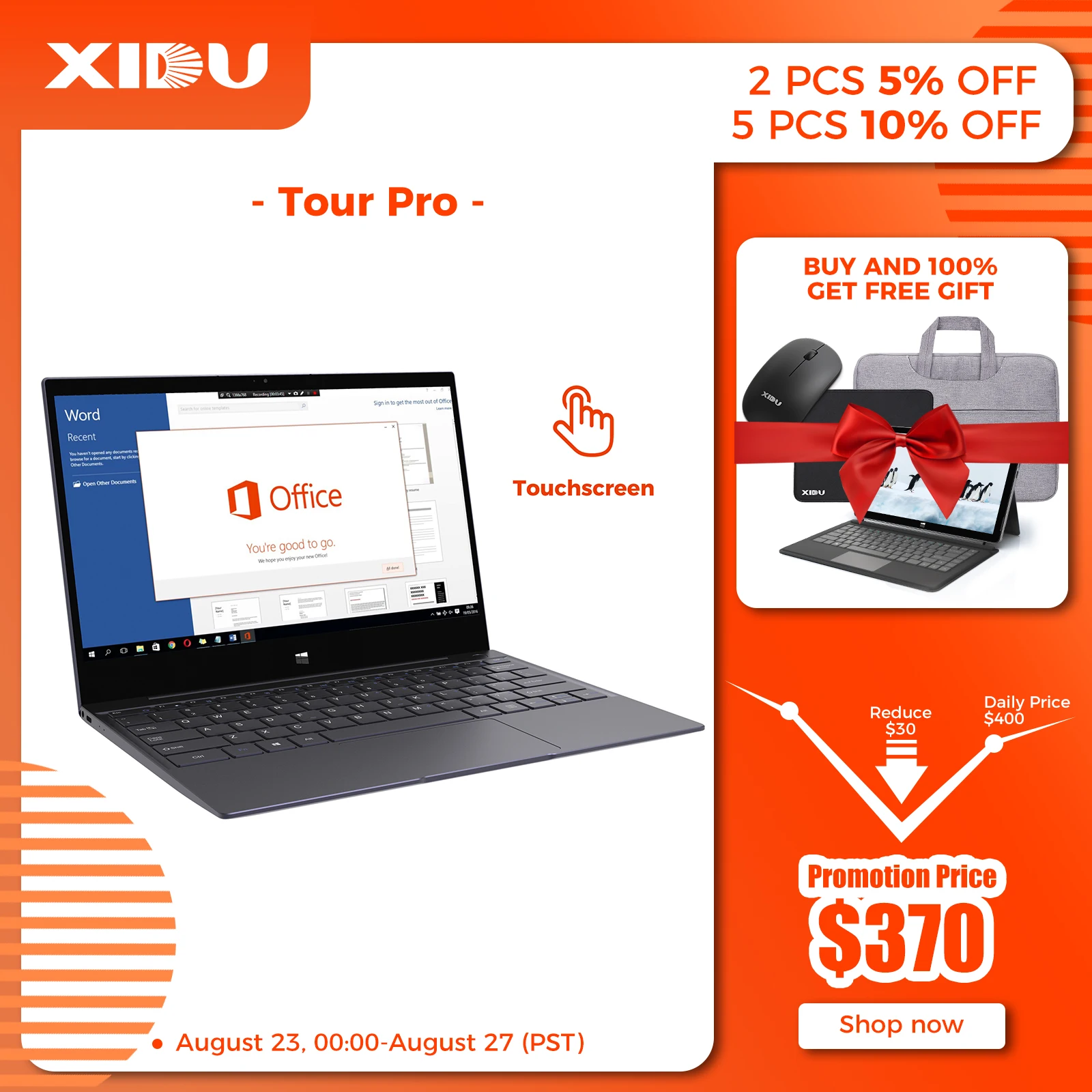 XIDU Laptop Window 10 OS Intel Processor 8GB RAM 128GB ROM SSD 2560X1440 Resolution Notebook For Business Touchscreen PC Tablet