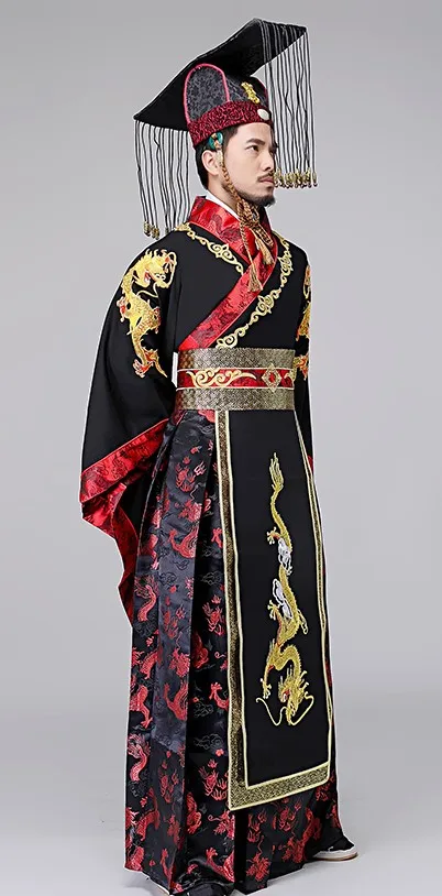 clothes with hat ТВ Играть мужской Императорский костюм Дракон вышивка платье традиционный Древний китайский Hanfu мужчины династии Цинь императорское платье - Цвет: clothes with hat