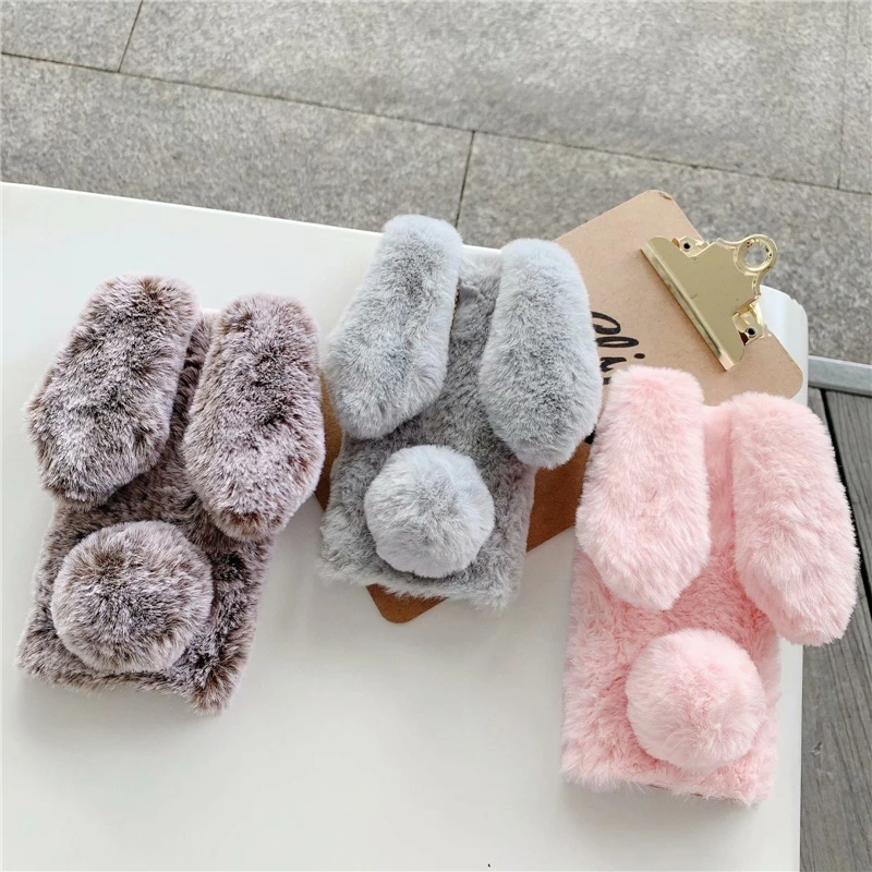 

Soft Plush Phone Case For Xiaomi Redmi Note 9S 8T 9 8 7 6 5 Pro 4 4X 3 Mix 2s Max 2 3 Play F1 Furry Rabbit Bunny Warm Fur Cover