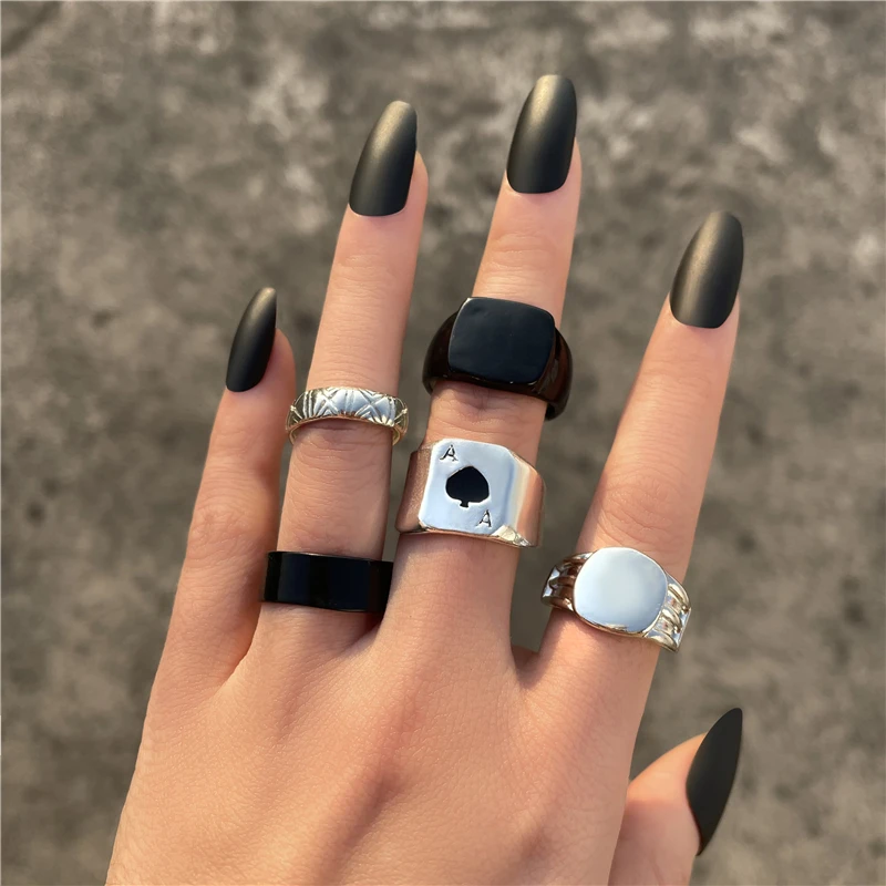 Комплект колец-цепочек 17KM для мужчин и женщин простые широкие украшения черного