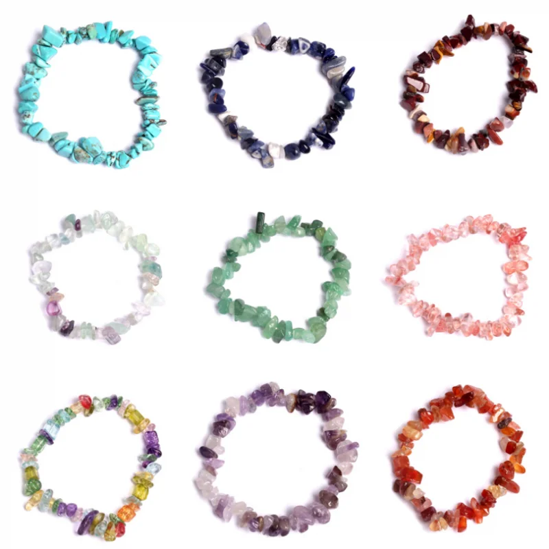 

Irregular Chips Natural Stone Bracelet Asymmetry Beads Crystal Quartz Gravel Stretch Bracelets Bangles for Women Girls GIft