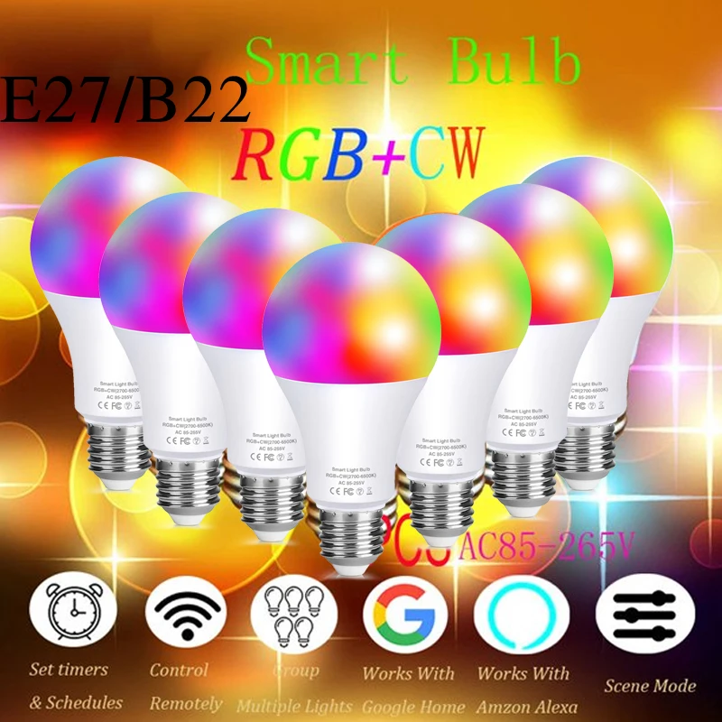 

Smart Bulb LED Lamp E27 Wifi Or Remote Control Siri Voice Dimmable Alexa Google Assistant Home RGBCW AC85V-265V IOS Android Tuya