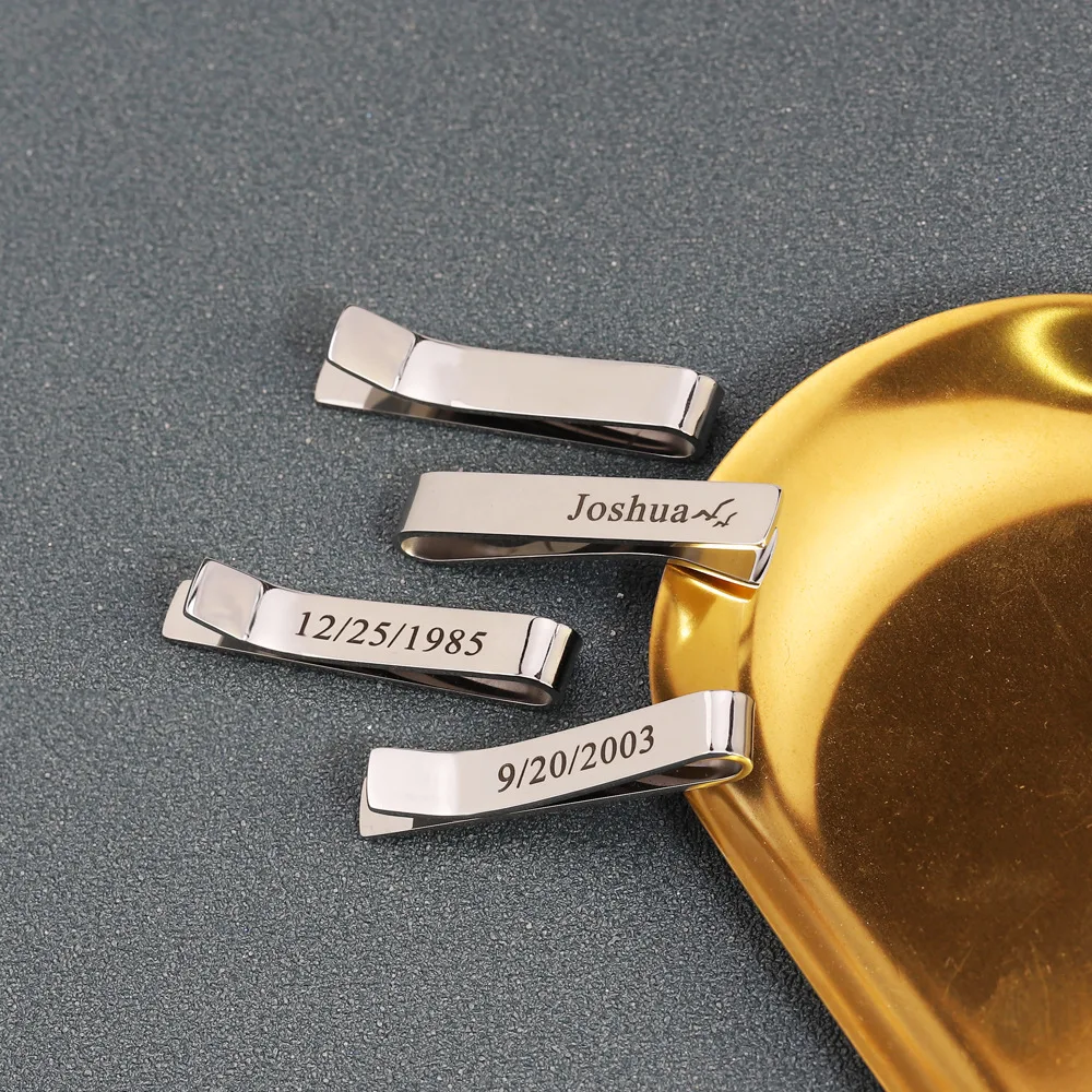 Зажим для галстука с лазерной гравировкой серебристый из нержавеющей стали |