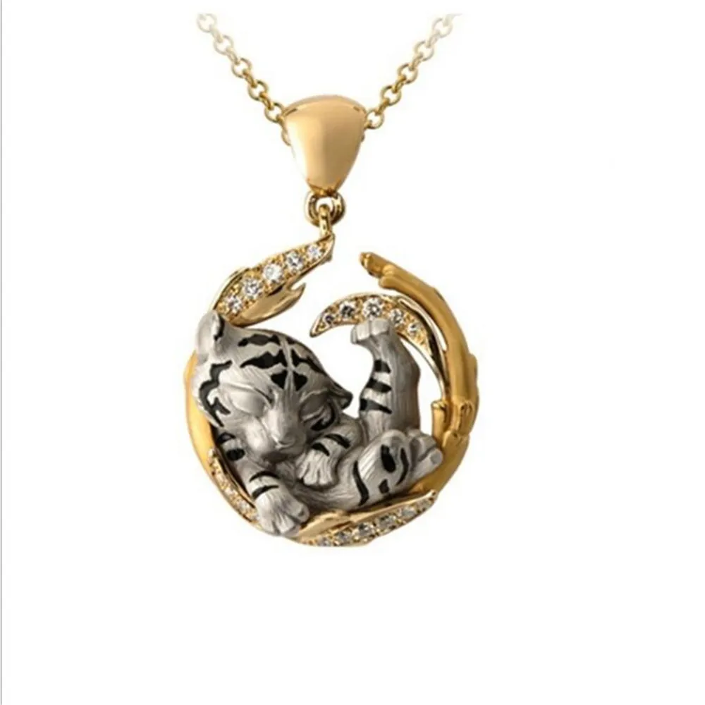 

Brand new classic retro exaggerated cute tiger animal necklace male domineering accessories banquet commemorative gift wholesale