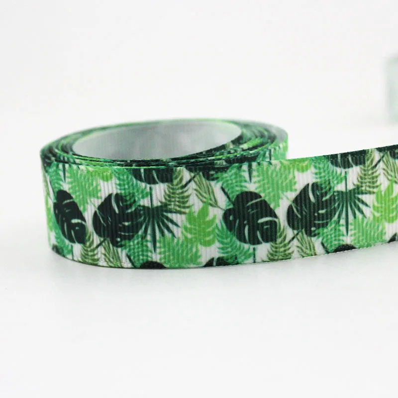 Лента в рубчик с зелеными листьями лента сделай сам бант для волос товары шитья 16
