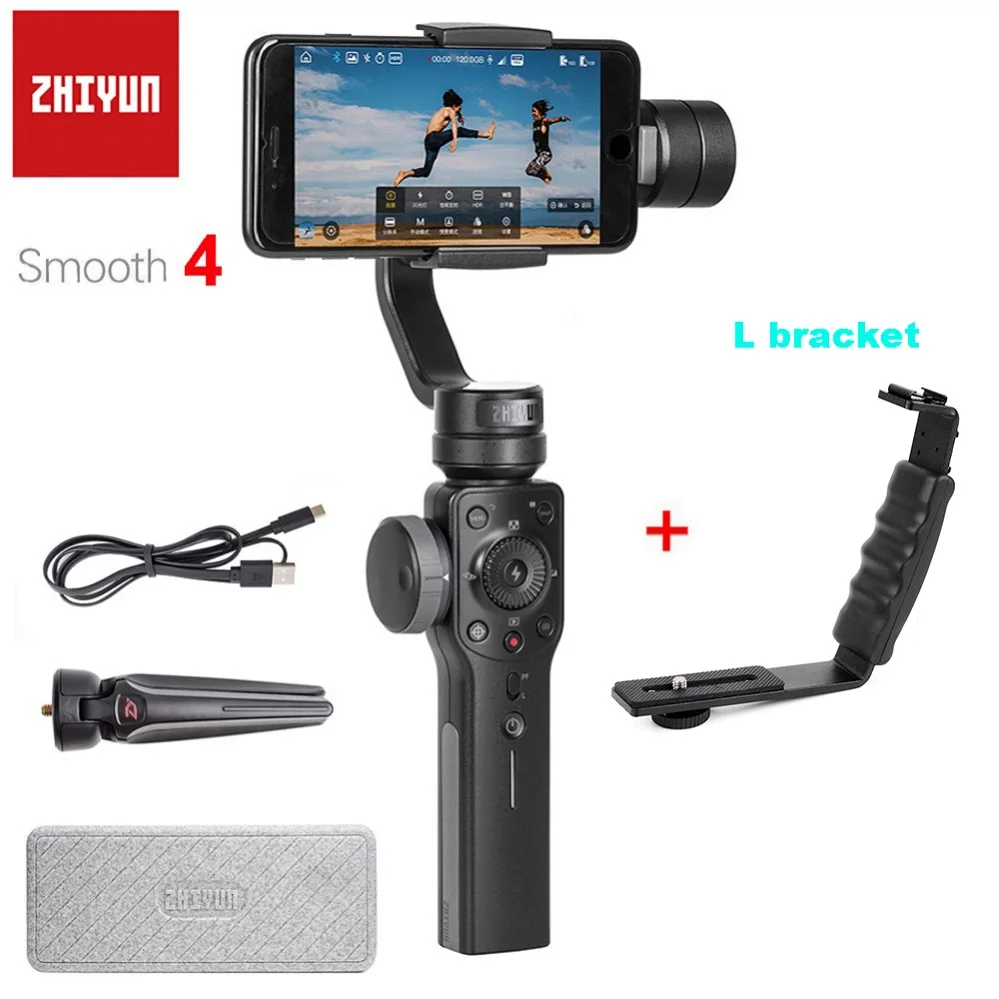 Zhiyun Smooth 4 3-осевой портативный смартфон сотовый телефон видеокамеры Стабилизатор для iPhone XS XR X 8 плюс 8 7P 7 6S samsung S9 S8 S7 и экшн Камера - Цвет: 4 Black L Bracket
