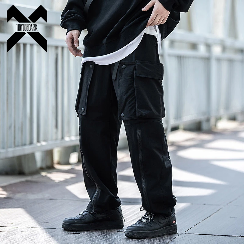 

11 BYBB'S DARK Tactical Joggers Pants Men Streetwear Pocket Zipper Cargo Pant Elastic Waist Black Trousers Hip Hop Techwear 339