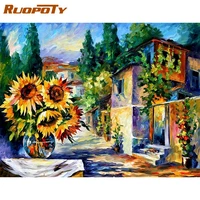 ruopoty painting by numbers kits 60x75cm frame sunflower house scenery oil picture by number modern home wall artcraft