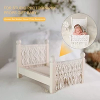 newborn posing mini photography props baby crib wood toddler detachable infant cotton rope woven furniture doll bed accessories