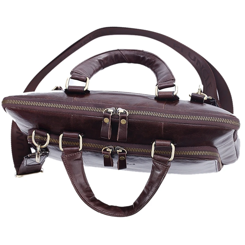 

PI UNCLE Leather Briefcase Men's Business Shoulder Bag Handbag Casual Thin 14-Inch Computer Bag Crossbody Bag