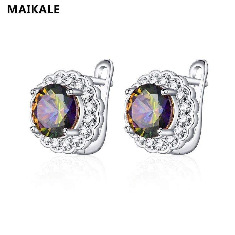 MAIKALE, модные женские серьги-гвоздики, золотые, серебряные, круглые серьги, инкрустированные кубическим цирконием, высокое качество, роскошные серьги, ювелирное изделие
