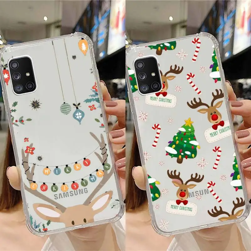 

cartoon Elk gift Merry Christmas Phone Case Transparent For Samsung Note A 7 8 9 10 20 50 51 71 90 20 11 81 e LITE Ultra PRO