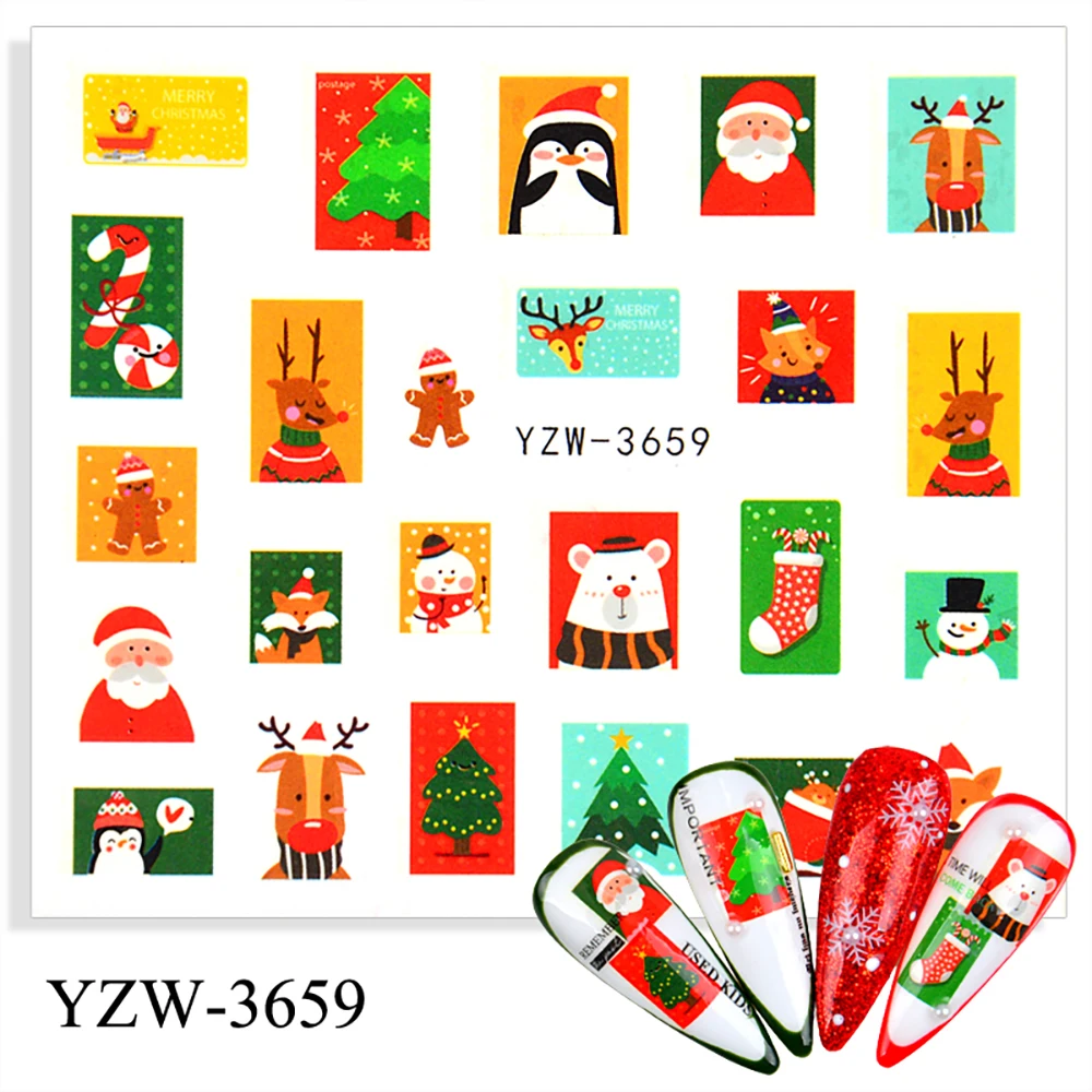 

Faux Ongles Autocollant Water Christmas Nail Santa Snowman Decals Per During The Nail Decor Colorful Leaf For Nails Manicure