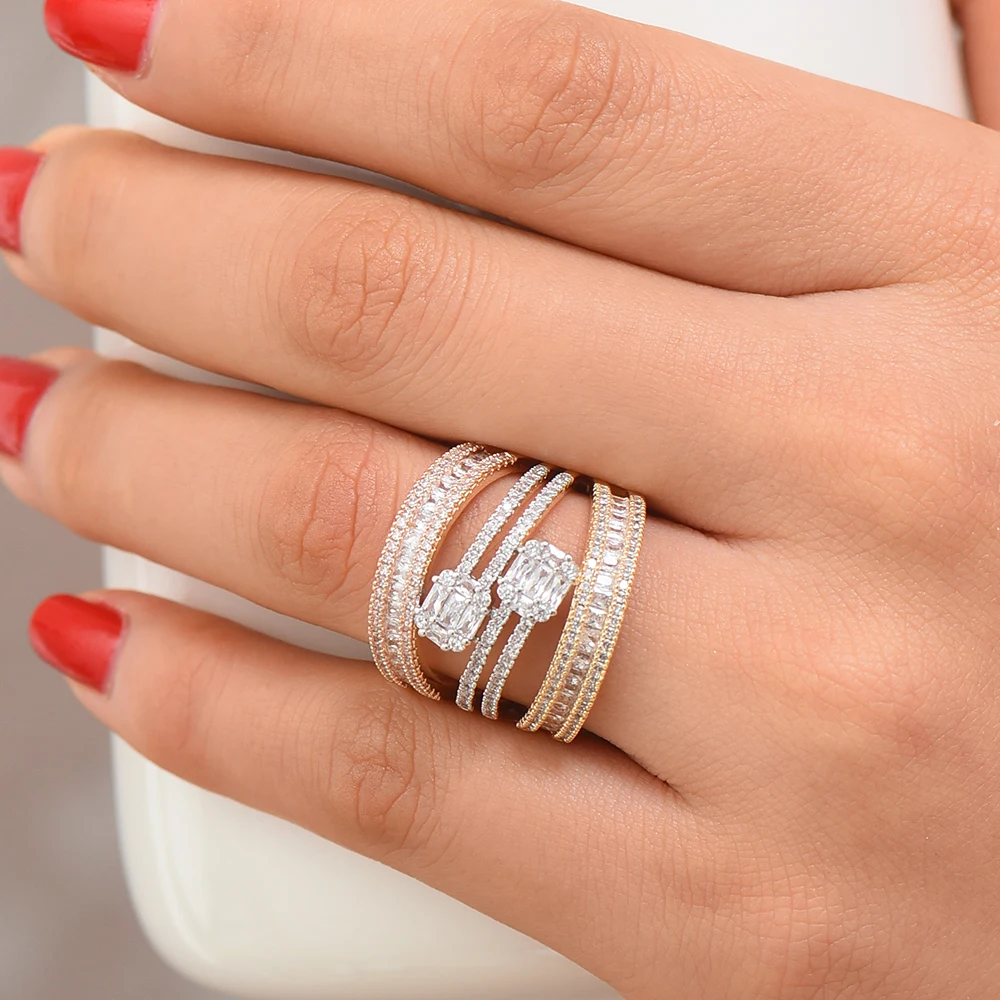 GODKI роскошный багет крест дизайн смелые массивные кольца с цирконием камни 2020