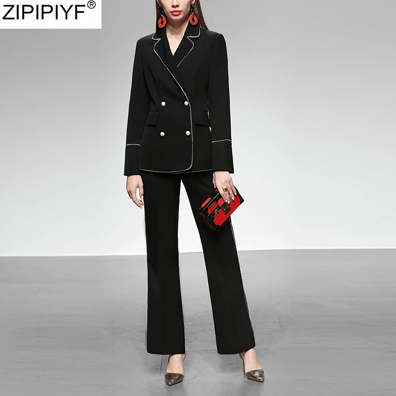 Женский костюм двойка из блейзера и брюк роскошная официальная одежда с отложным