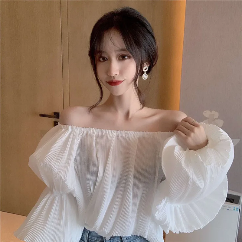 MUMUZI Сексуальная шифоновая блузка с открытыми плечами для женщин 2020 новый дизайн