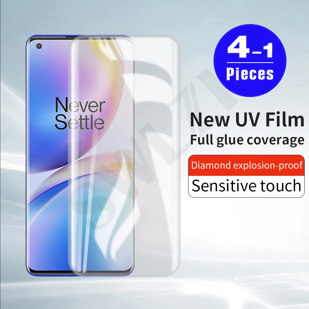 1-4Pcs cover UV tempered glass for Oneplus 7 7T 8 pro UV Glass oneplus 9 pro protective phone screen protector film smartphone