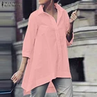 Рубашка женская с необработанным подолом, стильная элегантная офисная блузка ZANZEA с воротником с лацканами, однотонные блузы, Повседневная Туника с рукавом 34, на лето
