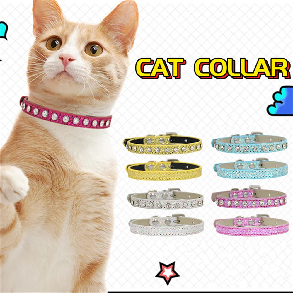 Розовый Регулируемый ошейник для питомцев с Стразы кошки собаки воротник кожа