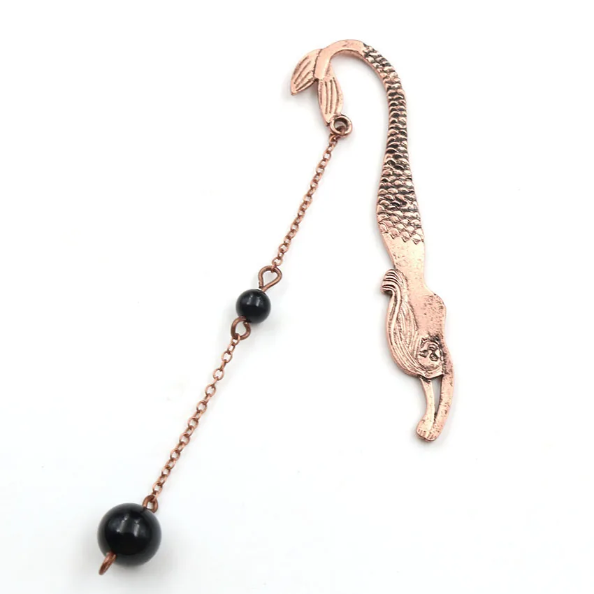 FYJS Unique Copper Mermaid Link Chain Amethysts Round Beads Bookmark Pendant Red Agates Jewelry | Украшения и аксессуары