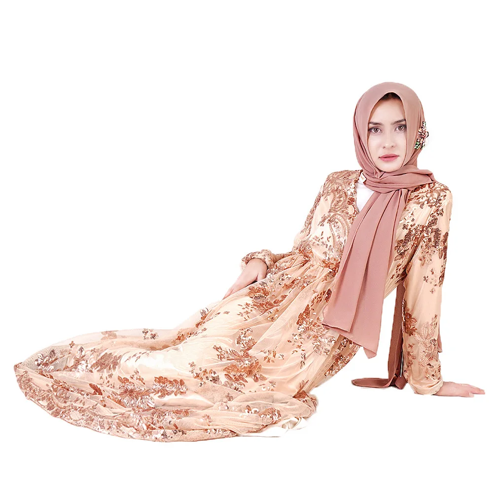 Блестки Abaya кружевная вышивка Дубай турецкие платья мусульманское платье Abayas для