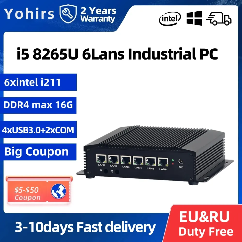 

Fanless Firewall Mini Computer Intel Core i5 8265U HD 1*COM 4*USB3.0 HTPC Industrial pfSense WES10 Mini Pc Applied VPN Router