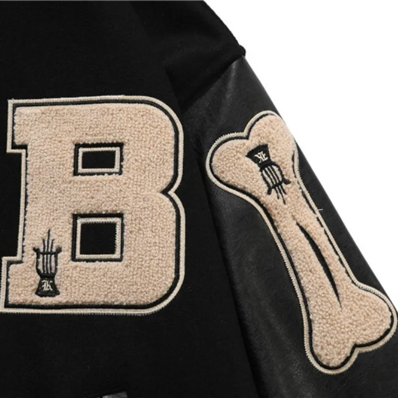 

2020 Mens Hip Hop Baseball Jacket Coats Big Letter B Bone Embroidery Patchwork Japan Korean Style Streetwear College Rock Jacket