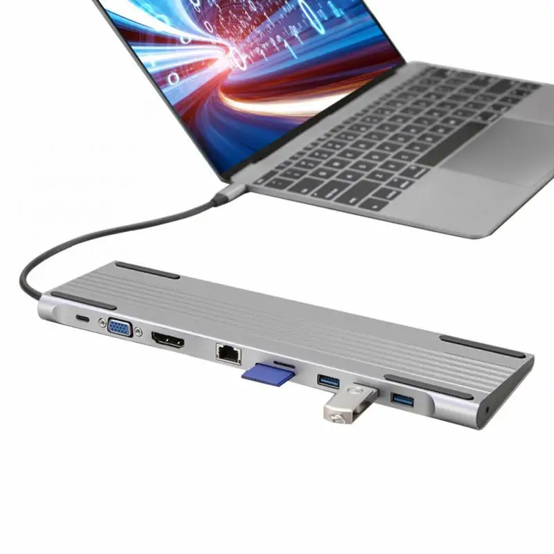 

Док-станция 10-в-1 с USB-c на HDMI, совместимый с портом Ethernet, кардридер SD/TF, многофункциональный расширительный концентратор