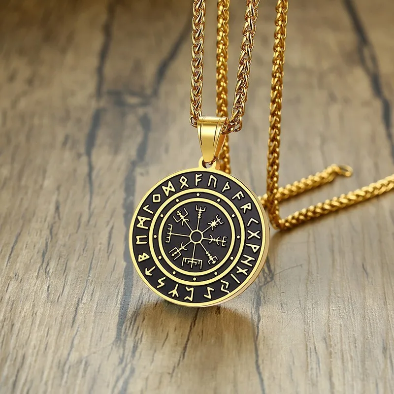 Ожерелье Vegvisir мужское с компасом Ювелирное Украшение Vicking Rune Круглый амулет