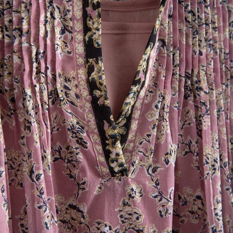 

2020 Strap Base Dress Floral Vintage V-neck Lantern Sleeve Loose Dress Women 2 piece Dress