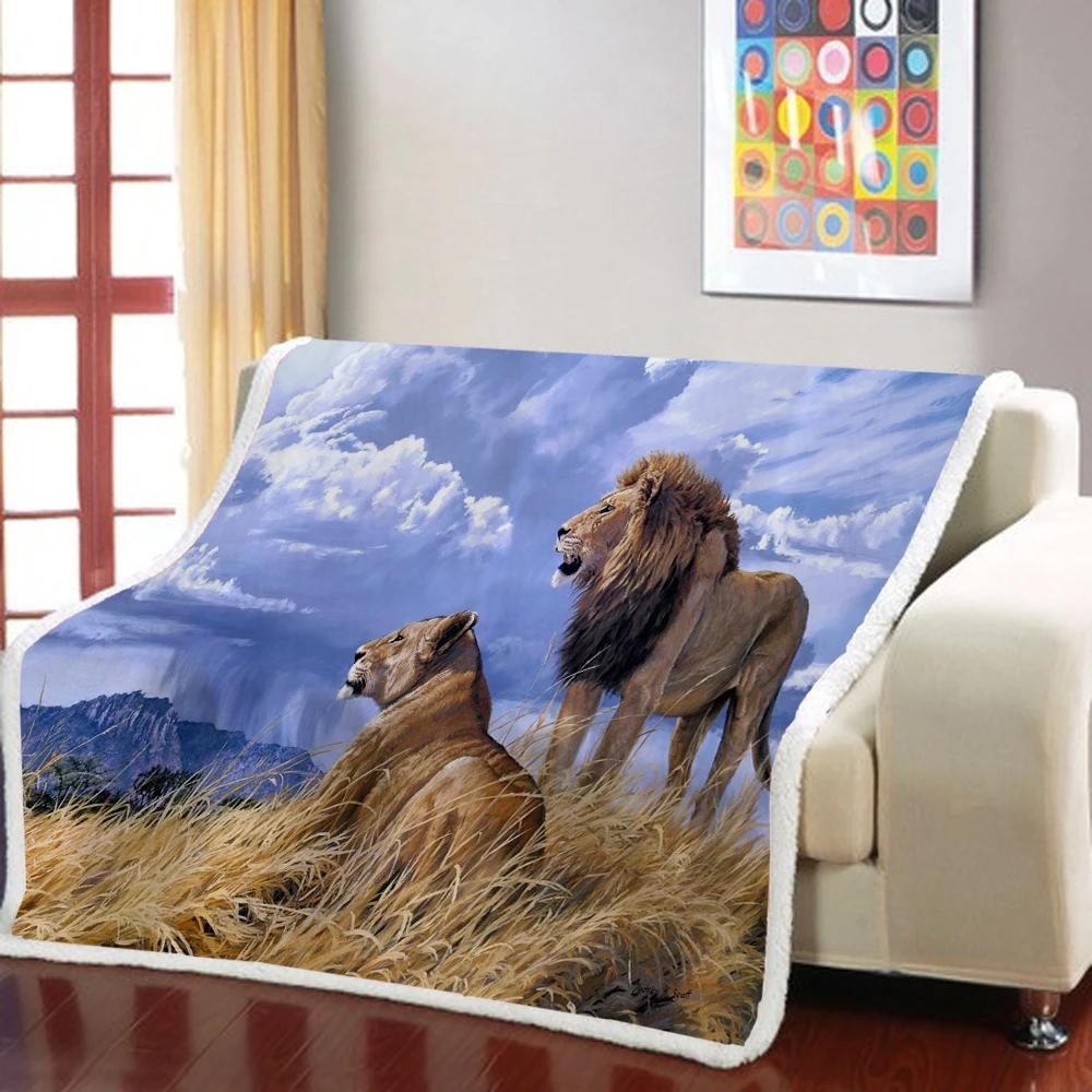 

Tiger/Lion Sherpa Blanket Animal Original Ecology Weighted Blanket For Kids Home Blanket Square Blanket Picnic Throw Blanket