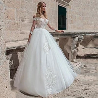 wedding dresses for woman luxury a line lace appliques bridal gowns o neck tulle princess illusion bride gown robe de mari%c3%a9e