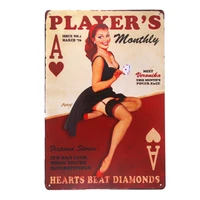 players girl metal sign antique tray home decor pin up poster house rules wall art bar decor