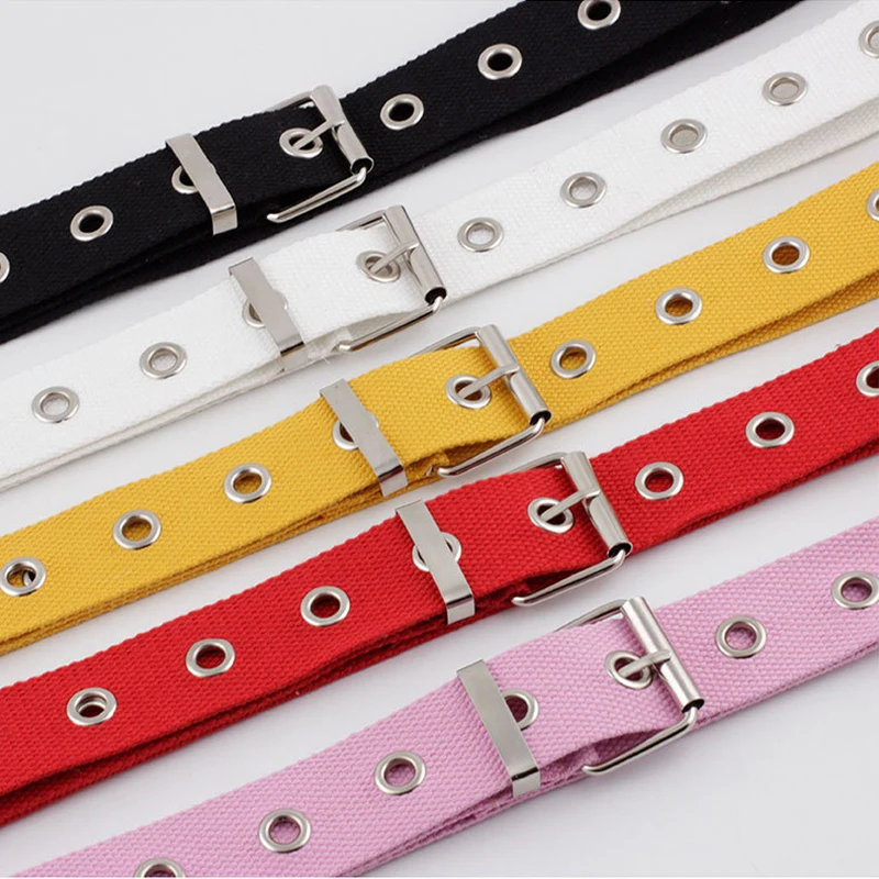 Холщовый ремень для женщин повседневный пояс с серебристой пряжкой вырезами