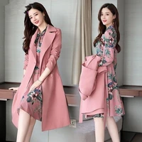 spring autumn trench coat slim ol ladies trench coat and dress long women windbreakers plus size two pieces women sets outwears