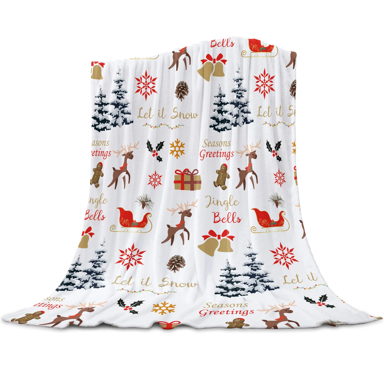 

Christmas Elements Deer Snowflakes Throw Blanket for Beds Microfiber Flannel Warm Blanket Sofa Bedding Bedspread Gifts