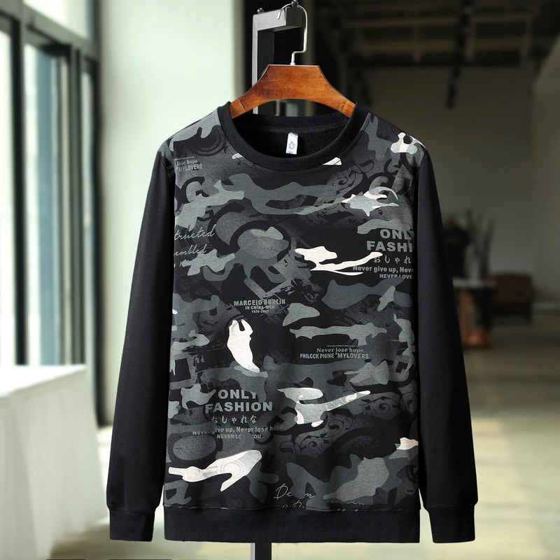 Мужская камуфляжная футболка с длинным рукавом круглым вырезом|Мужские