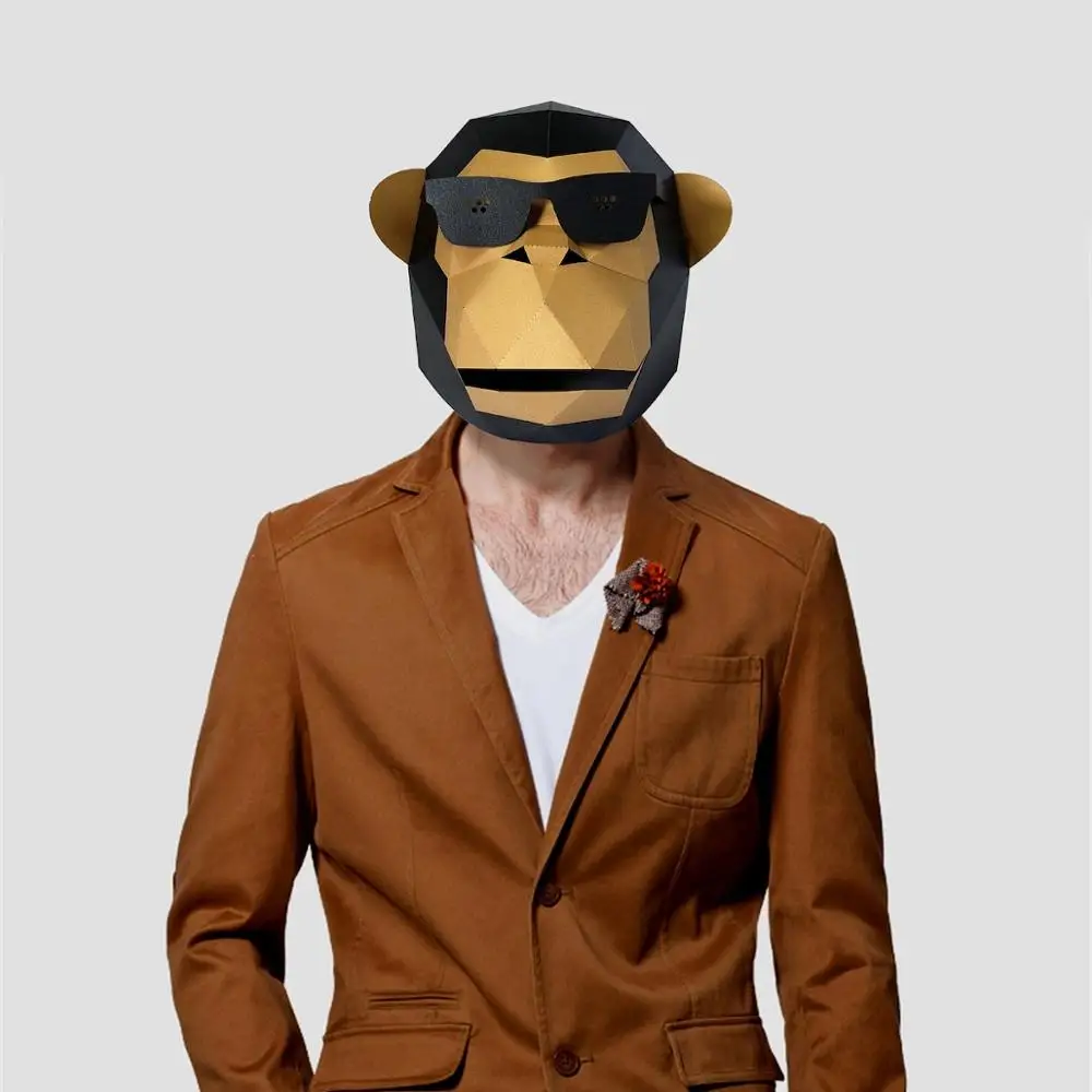 

3D Бумажная Маска, модные солнцезащитные очки, костюм животного гориллы, косплей, бумажная поделка «сделай сам», семейный подарок на Рождест...