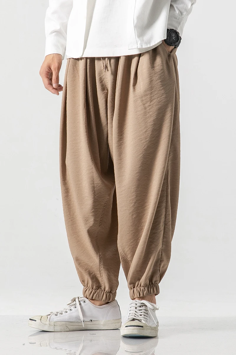 Брюки мужские льняные в стиле хип-хоп повседневные джоггеры до щиколотки брюки с