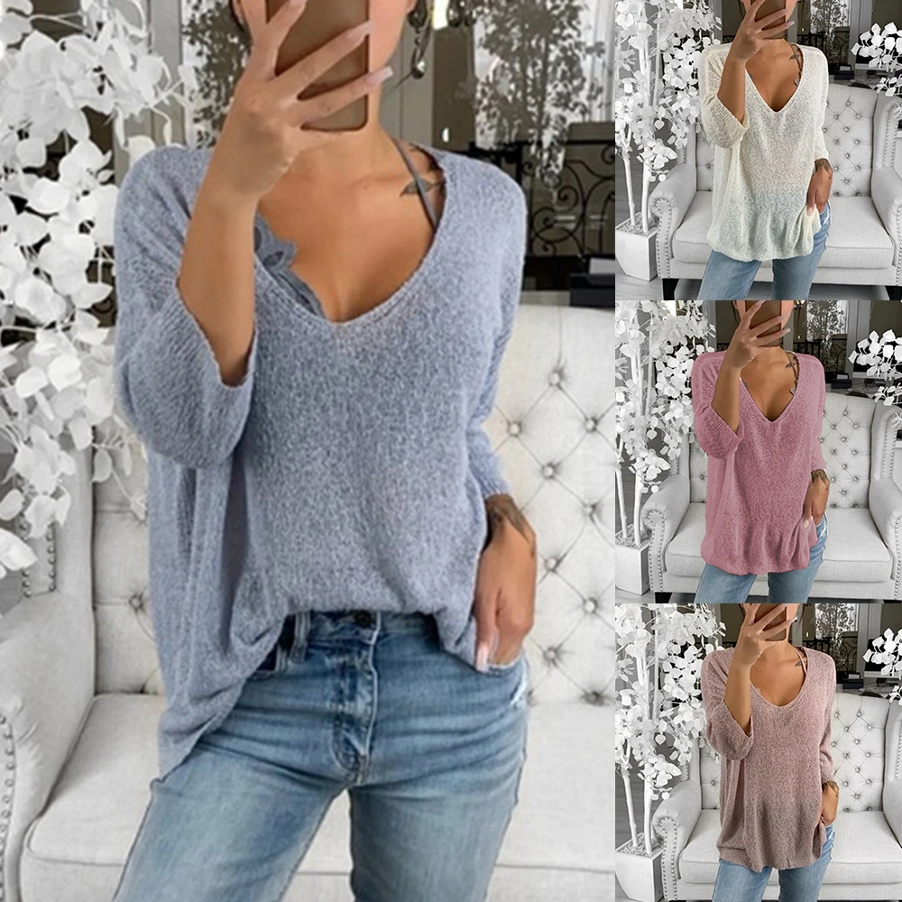 Женские Модные свободные тонкие трикотажные пуловеры с длинным рукавом женские