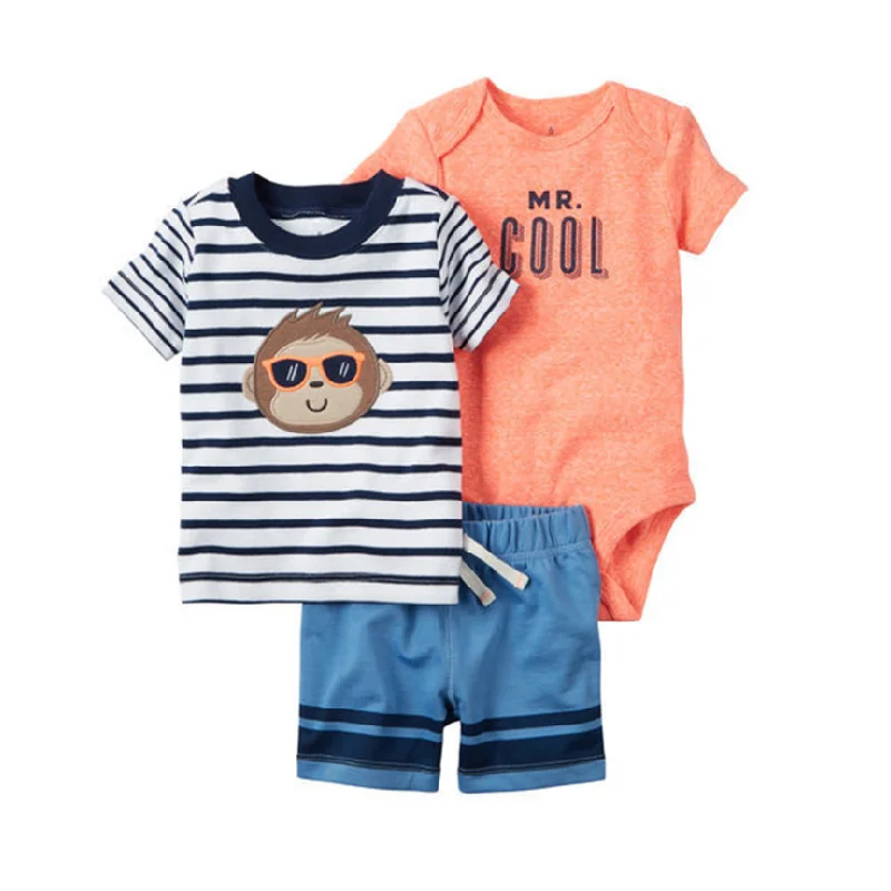 Боди + топы шорты для маленьких девочек и мальчиков из мягкого хлопка 3 предметов