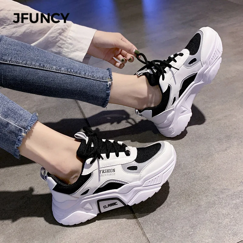 

JFUNCY Woman Shoe Reflective Platform Sneaker Female Breathable Mesh Sports Shoes Trend Casual Outdoor Women's Sneakers