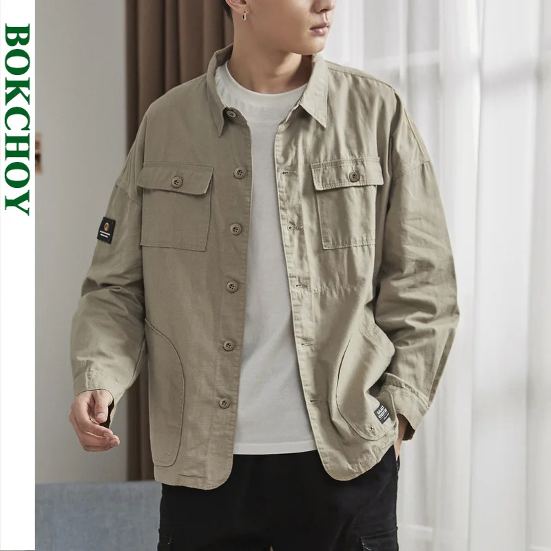 Винтажная Мужская рубашка с отложным воротником рабочая несколькими карманами