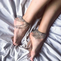 2pc rhinestone tassel anklet chain foot jewelry for women crystal anklet bracelet barefoot sandals leg chain wedding accessories