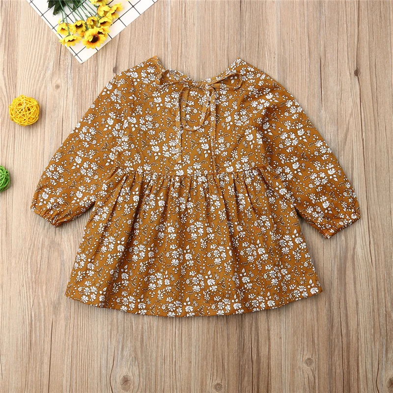 Pudcoco 2019 Autumn Toddler Infant Baby Girl Floral Clothes Long Sleeve Dress Tutu Fall Yellow Dresses | Детская одежда и обувь