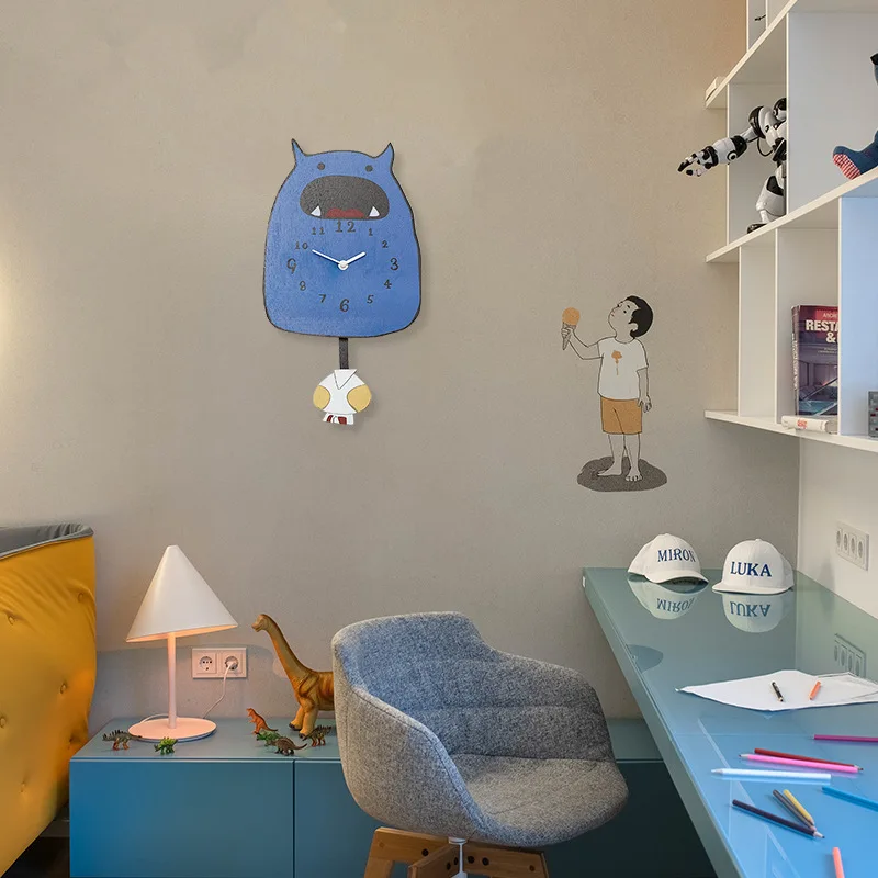 Взрывозащищенные Мультяшные настенные часы-качели украшения для дома часы