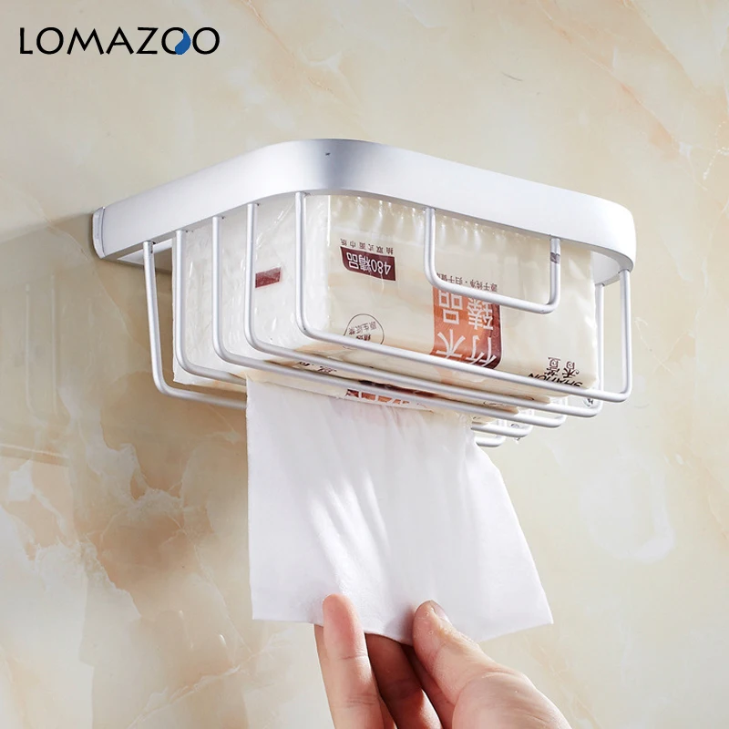 Корзина для салфеток LOMAZOO без перфорации для ванной и кухни, матовая корзина для хранения, полка для туалетной бумаги, вместительный алюмини...